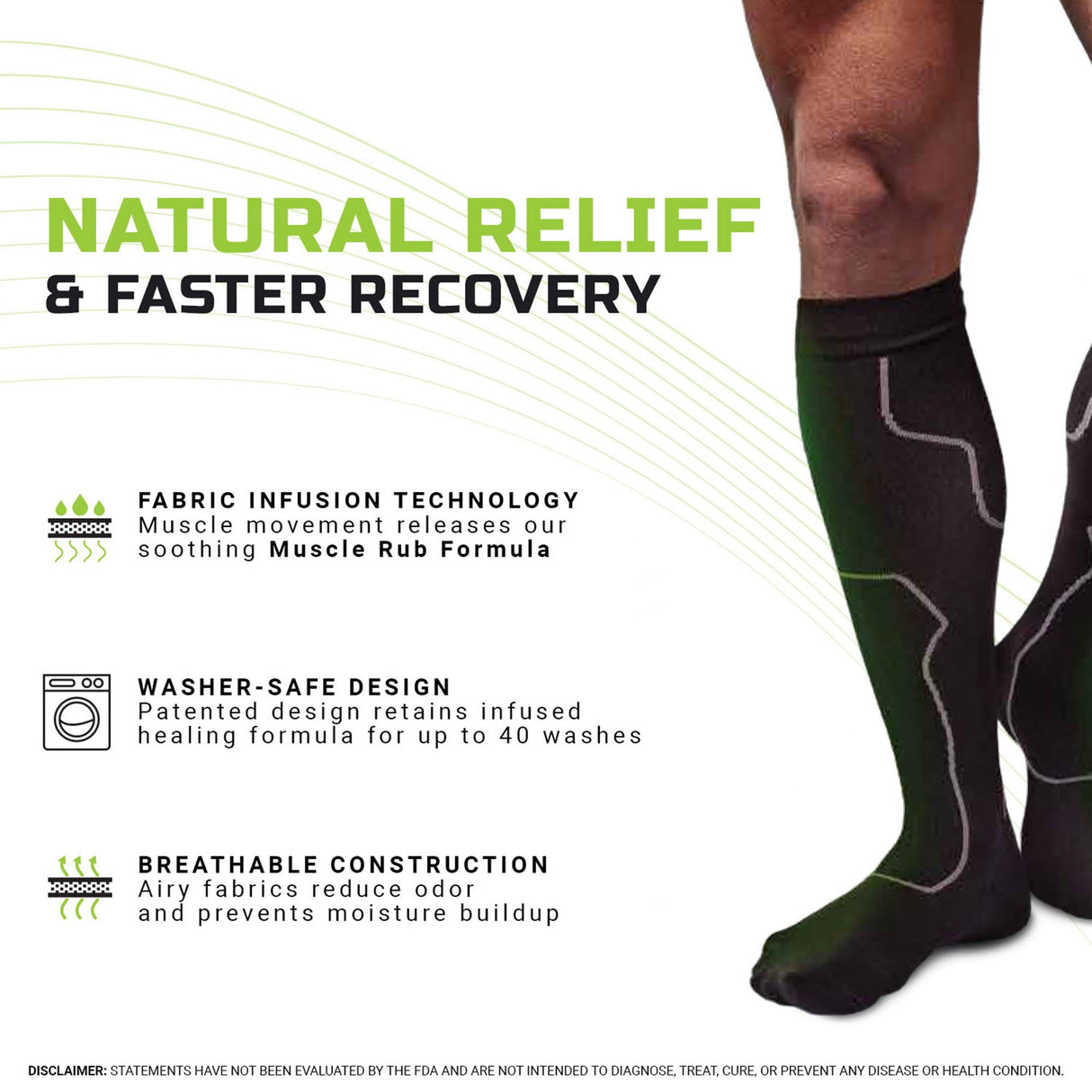 Compression Socks Green Drop Knee High Large / X-Large Black Closed Toe