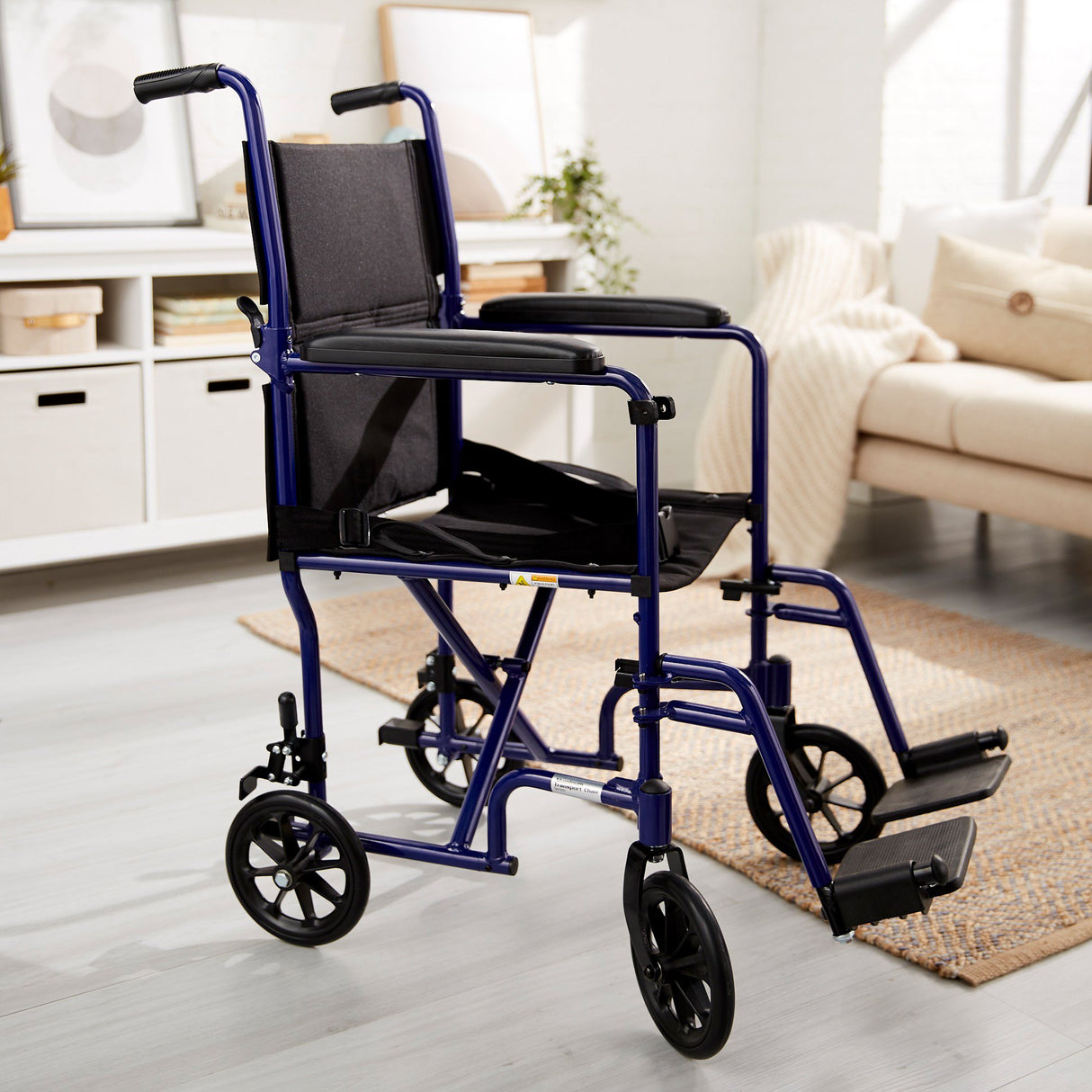 Transport Chair McKesson 19 Inch Seat Width Full Length Arm Swing-Away Footrest Aluminum Frame with Blue Finish