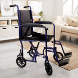 Transport Chair McKesson 19 Inch Seat Width Full Length Arm Swing-Away Footrest Aluminum Frame with Blue Finish