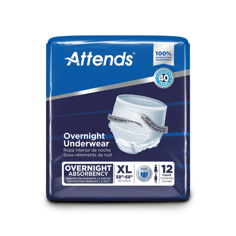 Unisex Adult Absorbent Underwear Attends Overnight Pull On with Tear Away Seams X-Large Disposable Heavy Absorbency