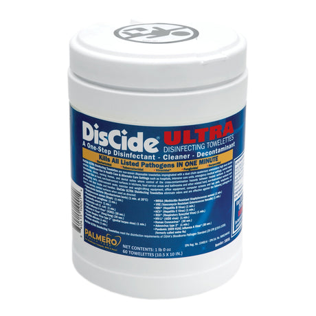 DisCide Ultra Surface Disinfectant Cleaner Premoistened Quaternary Based Manual Pull Wipe 60 Count Canister Herbal Scent NonSterile