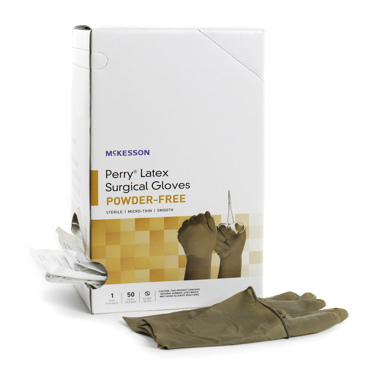 Surgical Glove McKesson Perry Size 9 Sterile Latex Standard Cuff Length Smooth Brown Not Chemo Approved