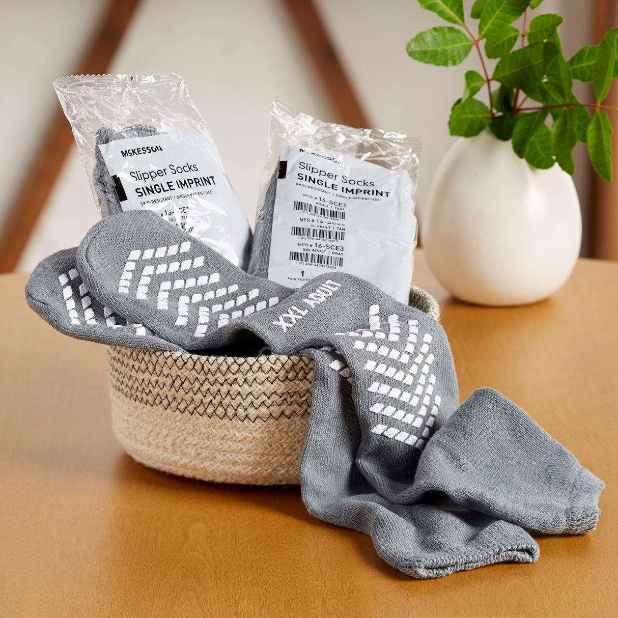 Slipper Socks McKesson Unisex Adult 2X-Large Single Tread Single Patient Use Gray