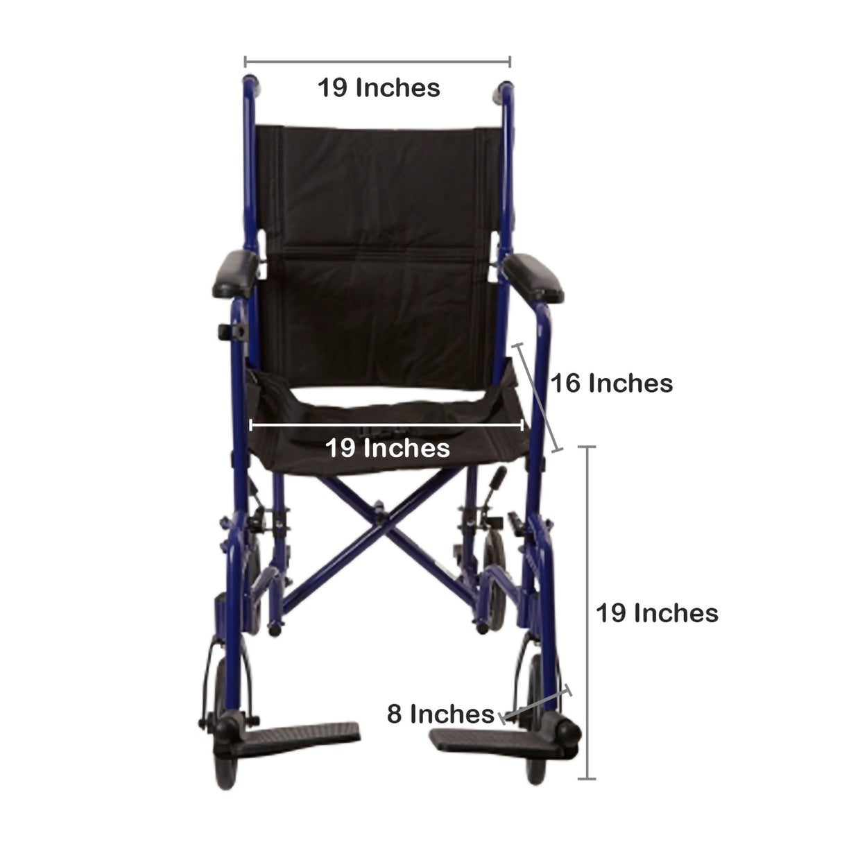 Transport Chair McKesson 19 Inch Seat Width Full Length Arm Swing-Away Footrest Aluminum Frame with Blue Finish