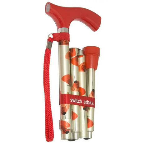 Folding Cane Switch Sticks Aluminum 32 to 37 Inch Height Poppies Print