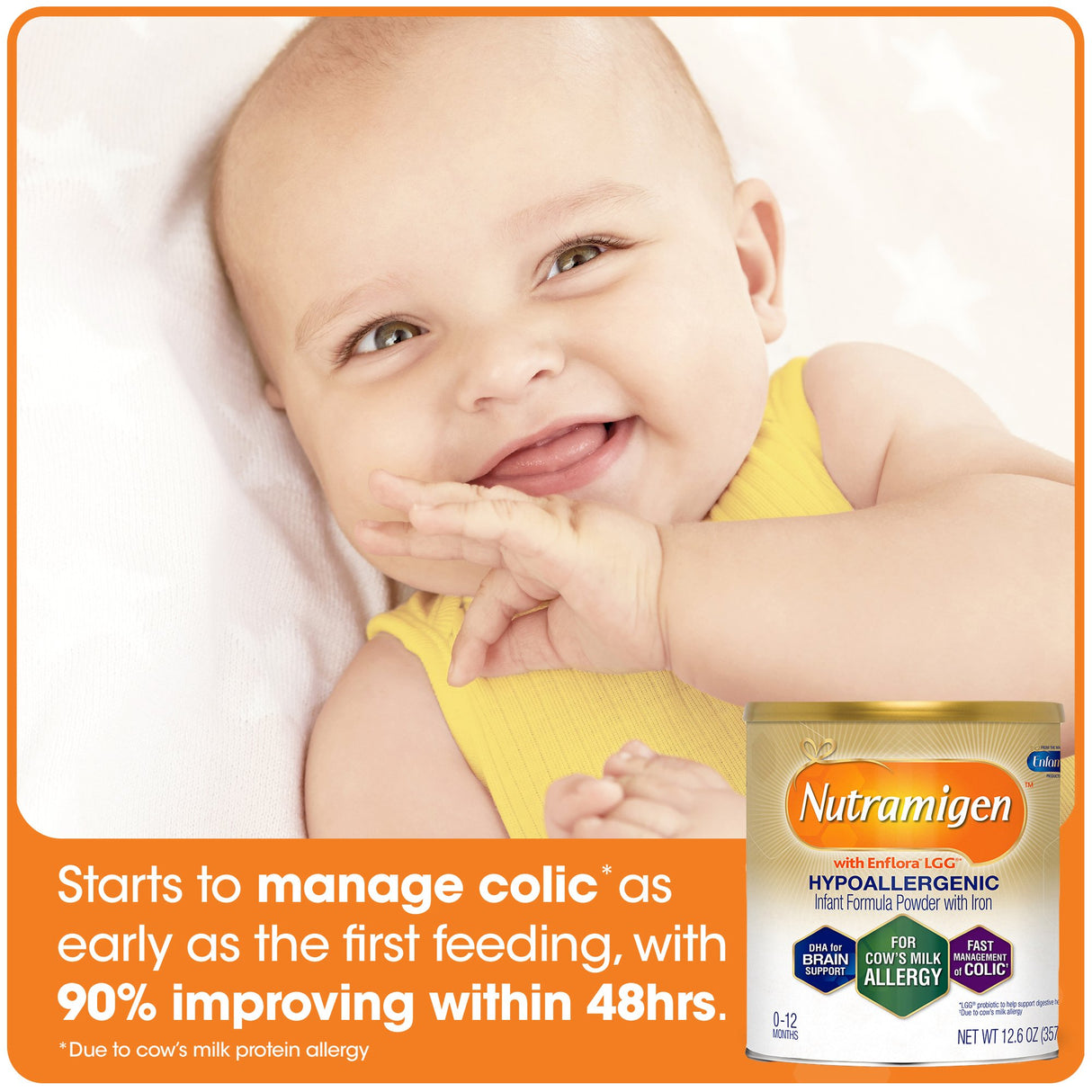 Infant Formula Nutramigen with Probiotic LGG Unflavored 12.6 oz. Can Powder Iron Cow's Milk Allergy