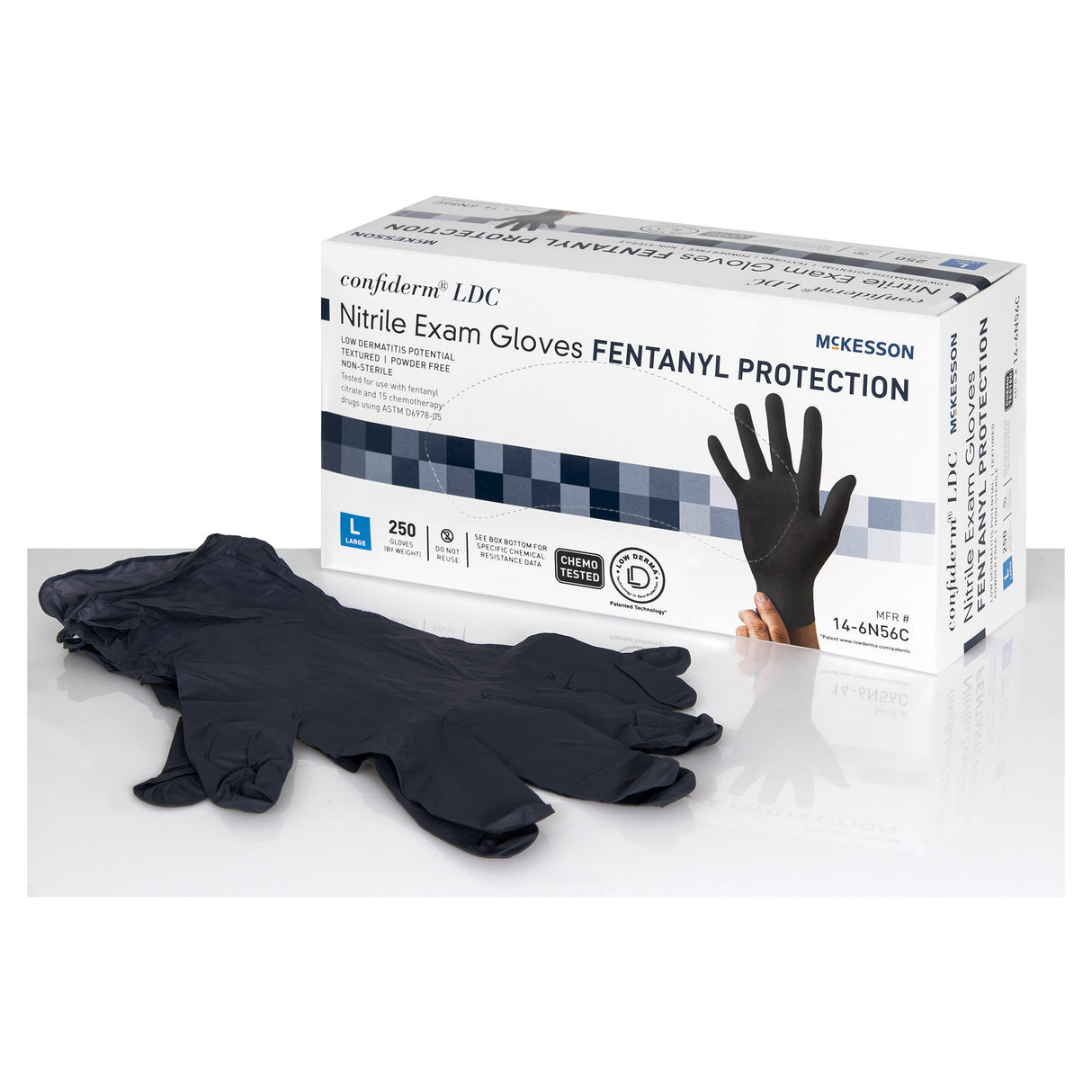Exam Glove McKesson Confiderm LDC Large NonSterile Nitrile Standard Cuff Length Fully Textured Black Chemo Tested / Fentanyl Tested