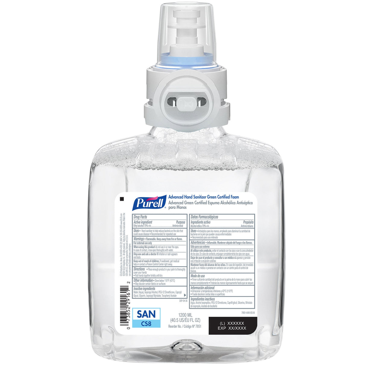 Hand Sanitizer Purell Advanced Green Certified 1,200 mL Ethyl Alcohol Foaming Dispenser Refill Bottle
