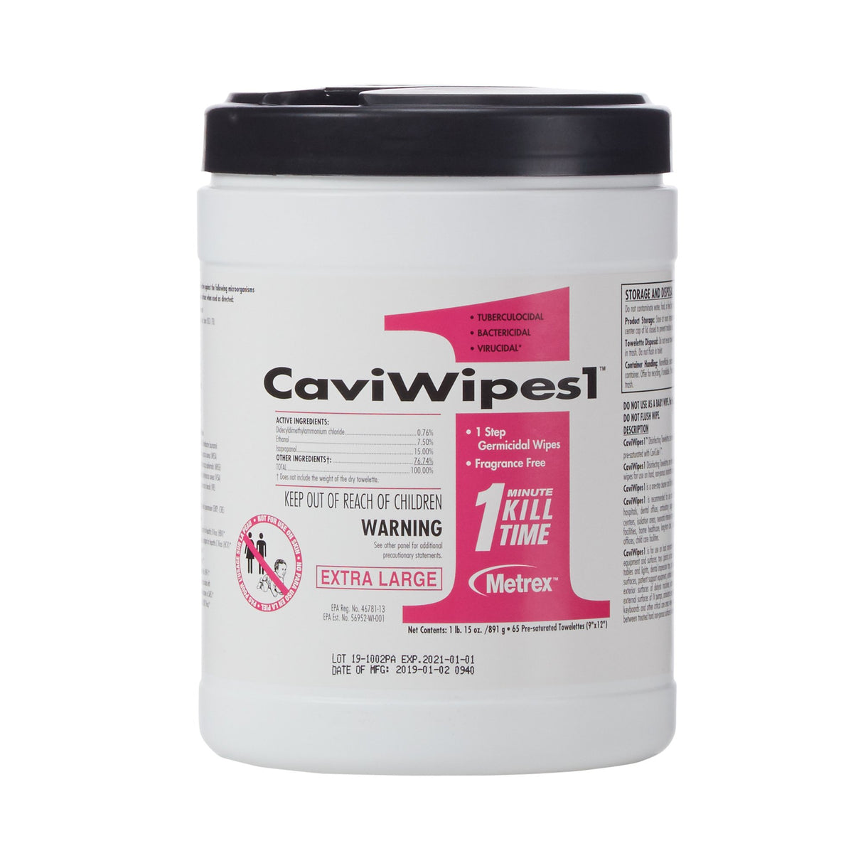 CaviWipes1 Surface Disinfectant Premoistened Alcohol Based Manual Pull Wipe 65 Count Canister Alcohol Scent NonSterile