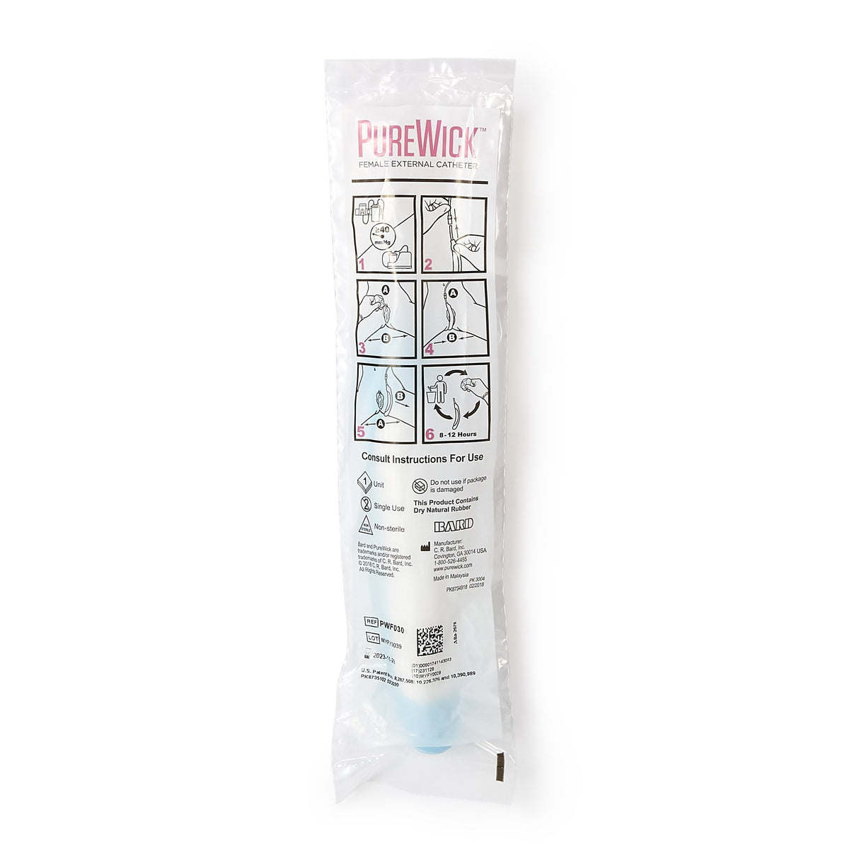 Female External Catheter for Vacuum Suction PureWick Latex One Size Fits Most