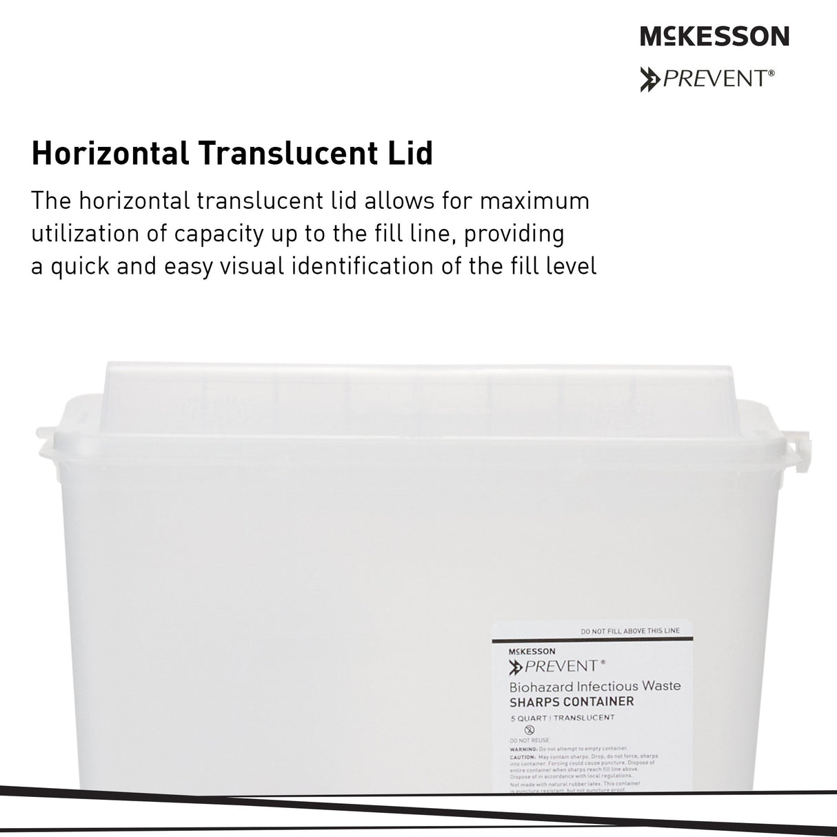 Sharps Container McKesson Prevent Translucent Base 10-3/4 H X 10-1/2 W X 4-3/4 D Inch Horizontal Entry 1.25 Gallon
