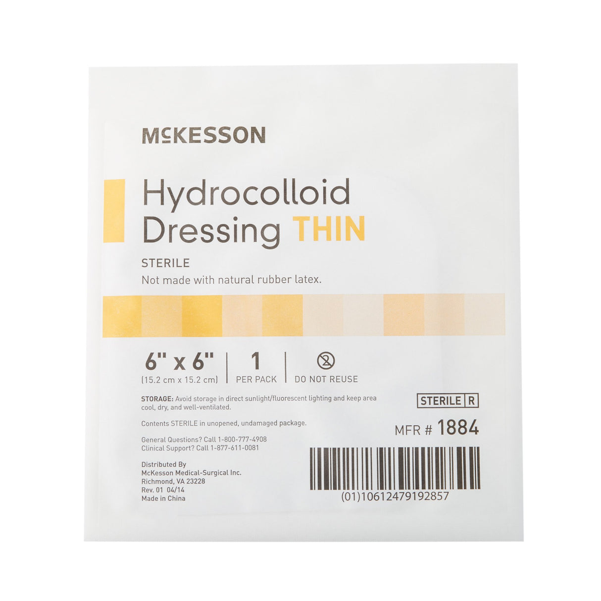 Thin Hydrocolloid Dressing McKesson Film Backing 6 X 6 Inch Square Hydrocolloid