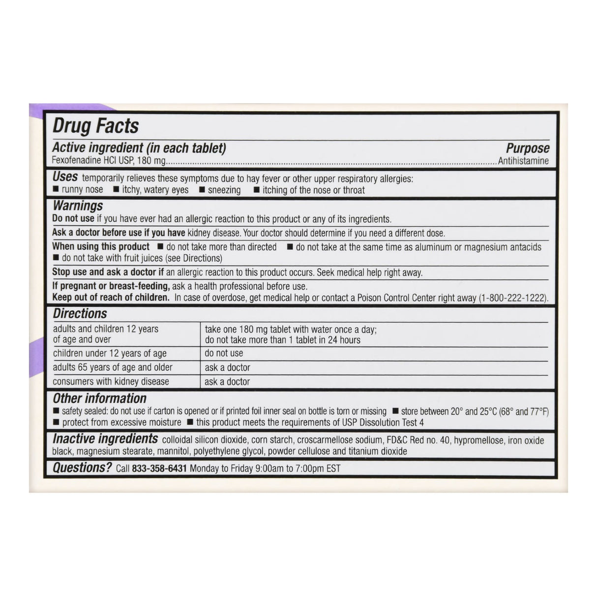 Allergy Relief Foster & Thrive 180 mg Strength Tablet 30 per Box