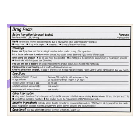 Allergy Relief Foster & Thrive 180 mg Strength Tablet 30 per Box
