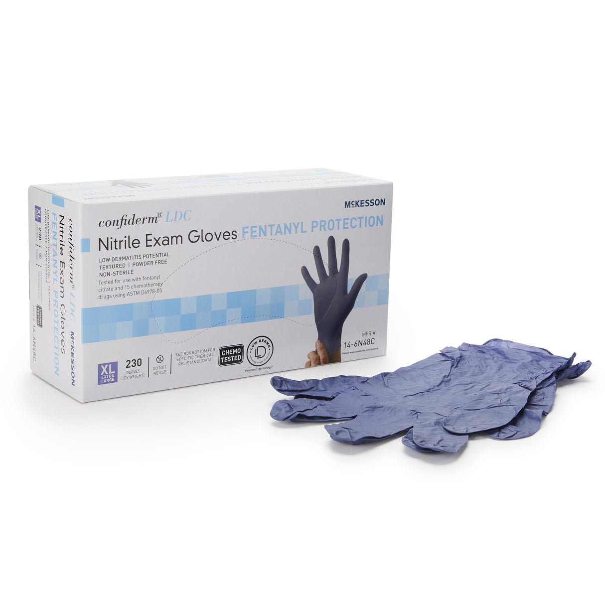 Exam Glove McKesson Confiderm LDC X-Large NonSterile Nitrile Standard Cuff Length Fully Textured Blue Chemo Tested / Fentanyl Tested