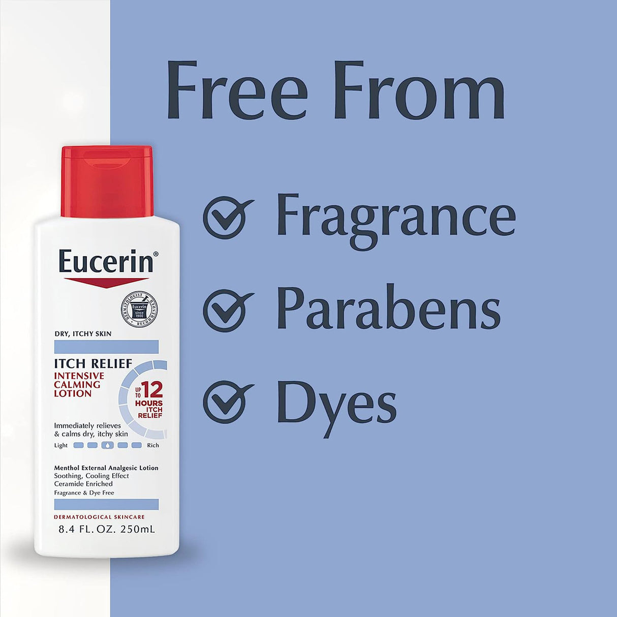 Hand and Body Moisturizer Eucerin Itch Relief Intensive Calming Lotion 8.4 oz. Bottle Unscented Lotion