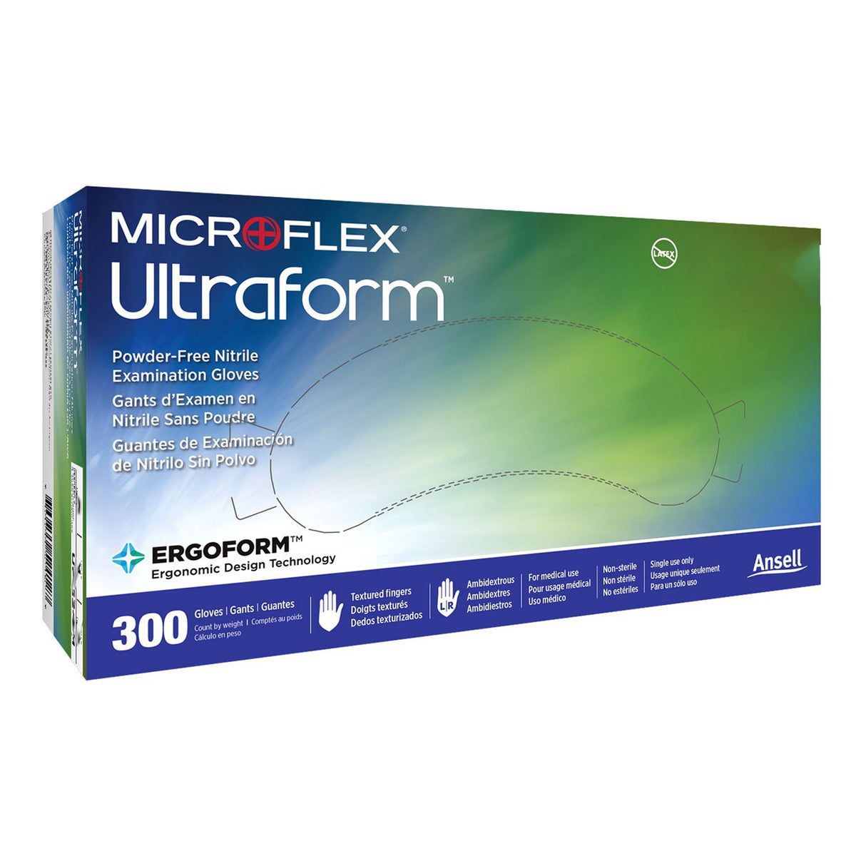 Exam Glove Ultraform X-Large NonSterile Nitrile Standard Cuff Length Textured Fingertips Blue Not Rated