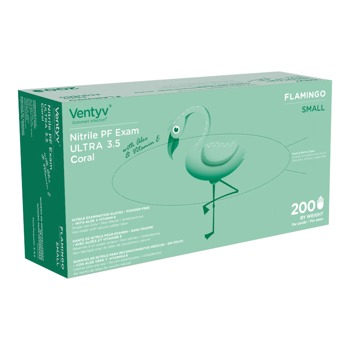 Exam Glove Ventyv Ultra 3.5 CORAL (FLAMINGO) Small NonSterile Nitrile Standard Cuff Length Textured Fingertips Coral Not Rated