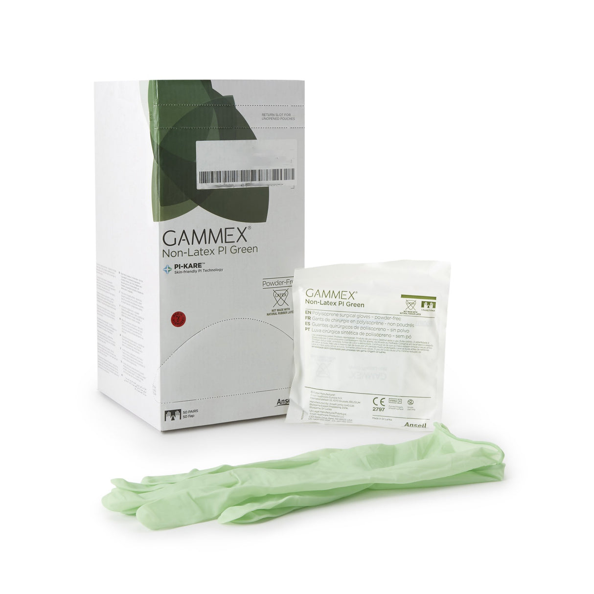 Surgical Glove GAMMEX Non-Latex PI Green Size 8 Sterile Polyisoprene Standard Cuff Length Micro-Textured Light Green Chemo Tested