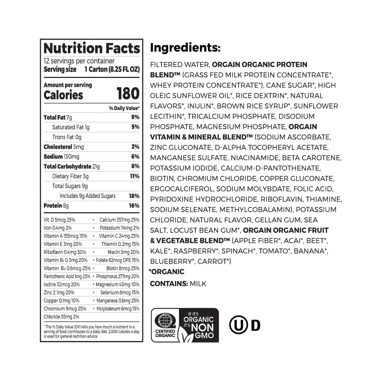 Pediatric Oral Supplement Orgain Kids Protein Organic Nutritional Shake Vanilla Flavor 8.25 oz. Carton Liquid Organic