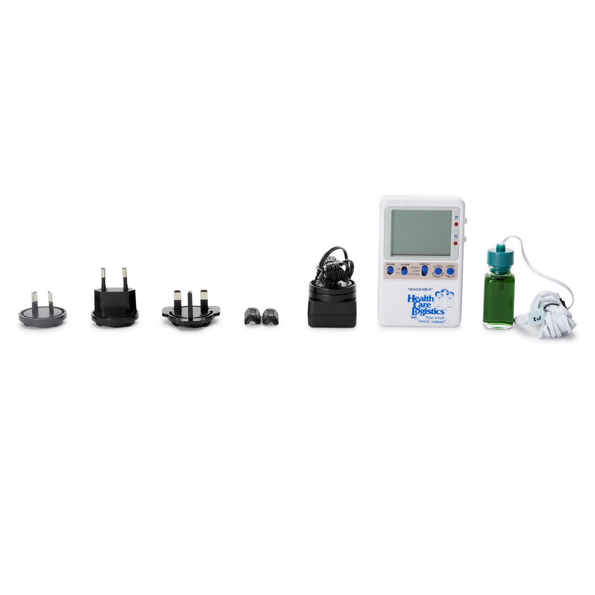 Datalogging Thermometer with Alarm Traceable Excursion-Trac Fahrenheit / Celsius -58 to +158F (-50 to +70C) Bottle Probe Desk / Wall / Door Mount AC Adaptor / Battery Backup