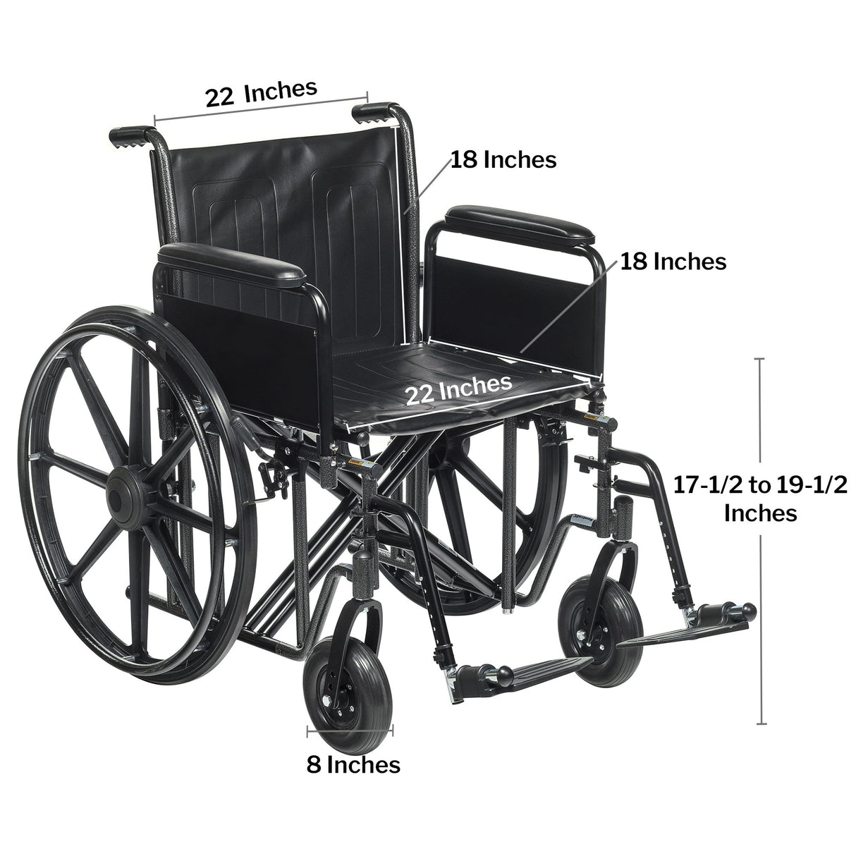 Bariatric Wheelchair McKesson Dual Axle Full Length Arm Swing-Away Footrest Black Upholstery 22 Inch Seat Width Adult 450 lbs. Weight Capacity