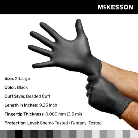 Exam Glove McKesson Confiderm LDC X-Large NonSterile Nitrile Standard Cuff Length Fully Textured Black Chemo Tested / Fentanyl Tested