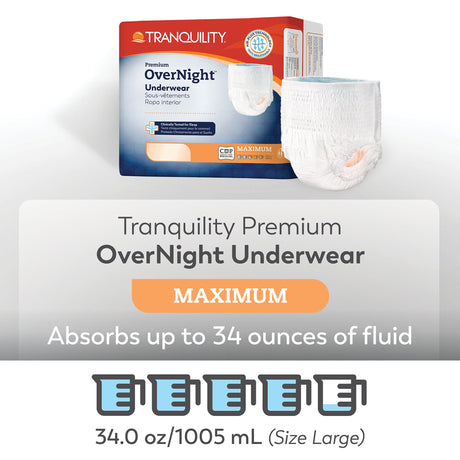 Unisex Adult Absorbent Underwear Tranquility Premium OverNight Pull On with Tear Away Seams 2X-Large Disposable Heavy Absorbency