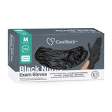 Exam Glove CareStock Medium NonSterile Nitrile Standard Cuff Length Fully Textured Black Not Rated