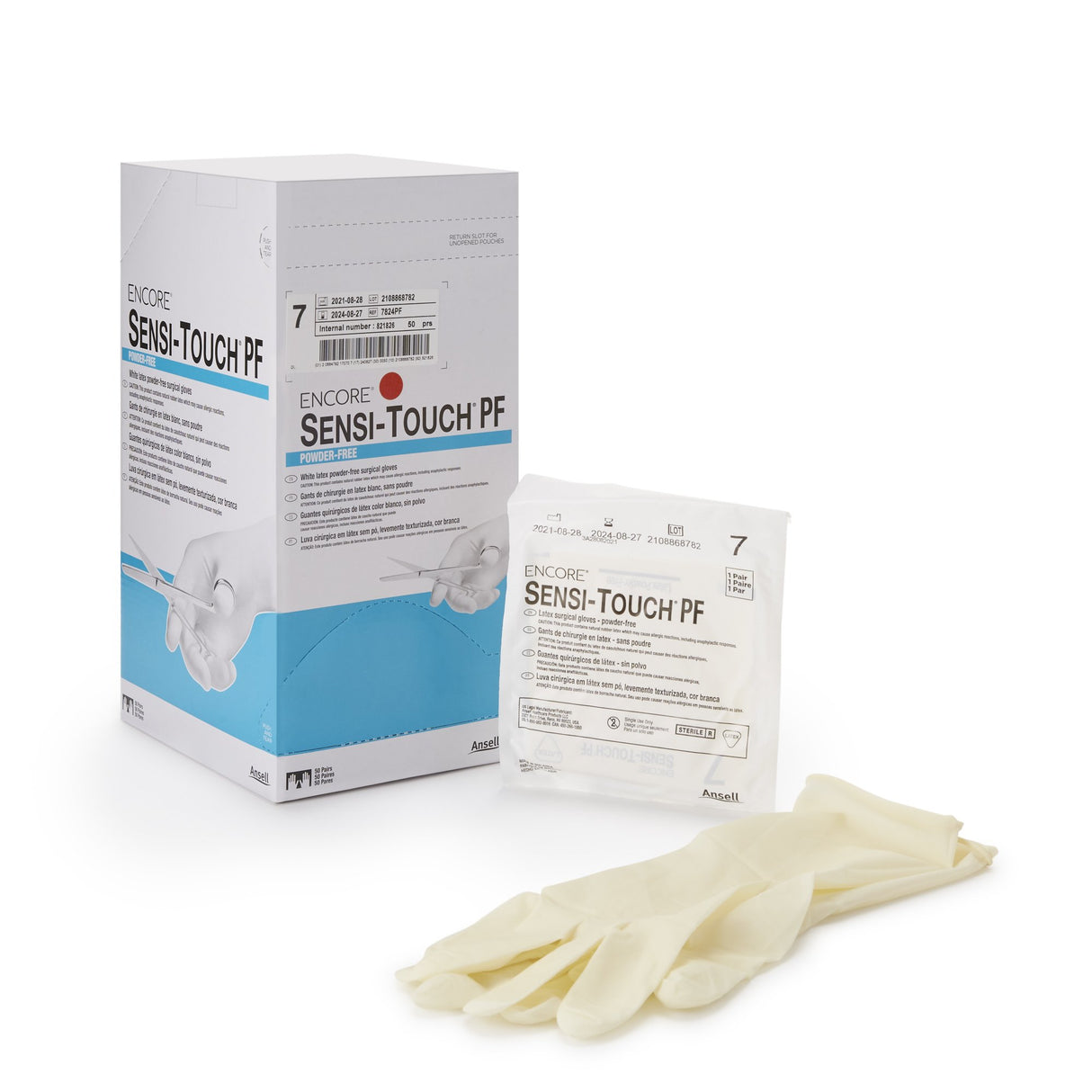 Surgical Glove ENCORE Sensi-Touch PF Size 7 Sterile Latex Standard Cuff Length Micro-Textured Natural Chemo Tested