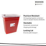 Sharps Container McKesson Prevent Red Base 13-3/4 W X 13-3/4 D X 14 H Inch Horizontal / Vertical Entry 8 Gallon