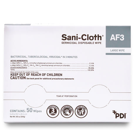 Sani-Cloth AF3 Surface Disinfectant Cleaner Premoistened Germicidal Manual Pull Wipe 50 Count Individual Packet Unscented NonSterile