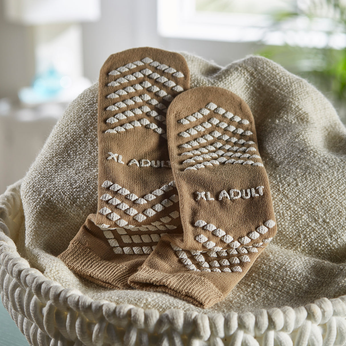 Slipper Socks McKesson Unisex Adult X-Large Single Tread Single Patient Use Tan