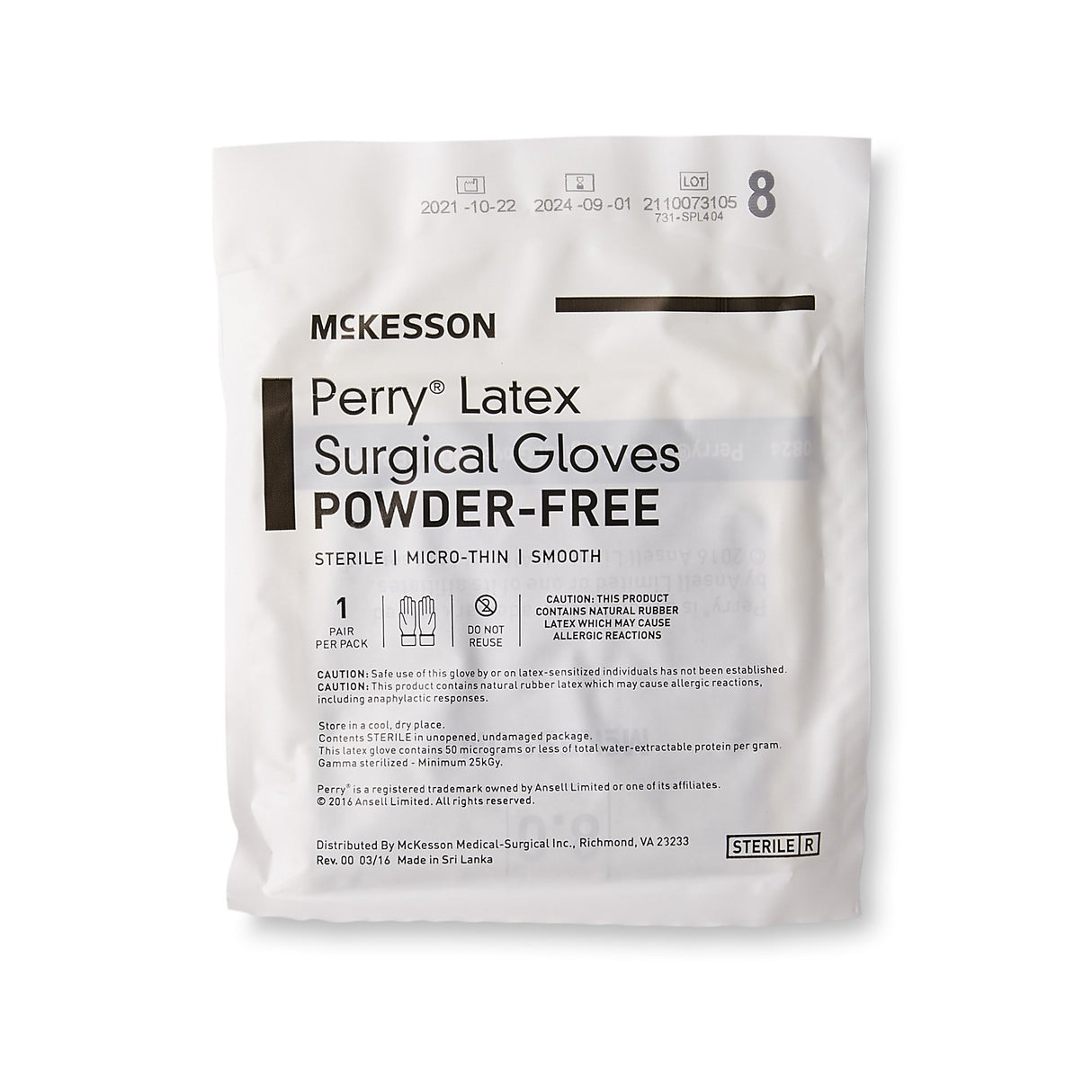Surgical Glove McKesson Perry Size 8 Sterile Latex Standard Cuff Length Smooth Brown Not Chemo Approved