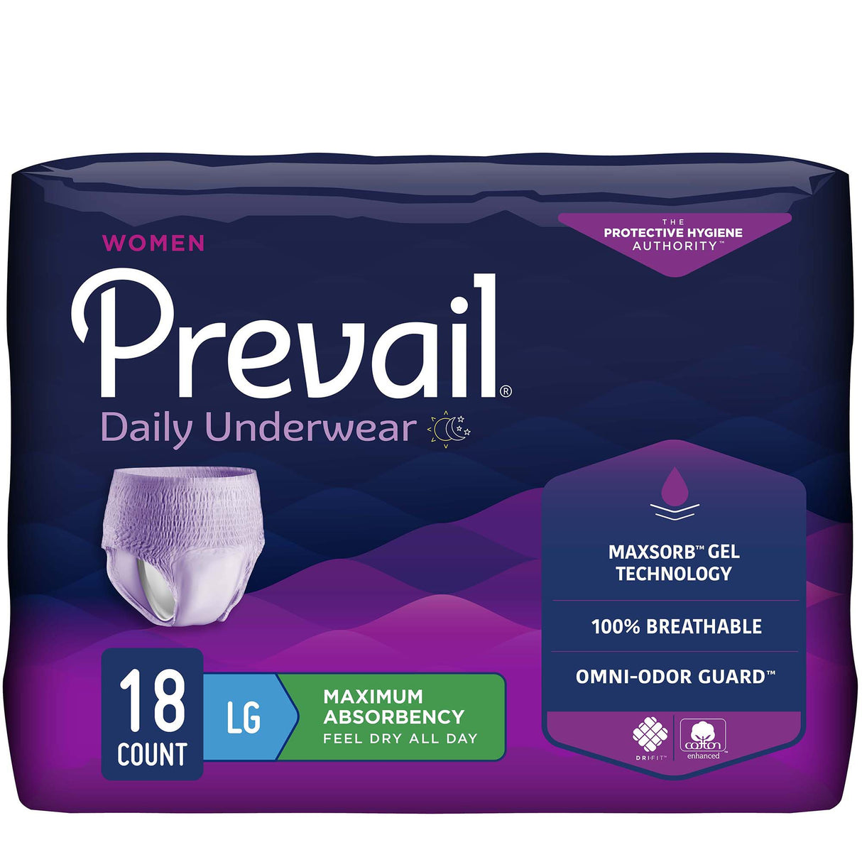 Female Adult Absorbent Underwear Prevail Daily Underwear Pull On with Tear Away Seams Large Disposable Heavy Absorbency