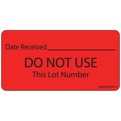 Pre-Printed / Write On Label MedVision Auxiliary Label Red Paper DATE RECEIVED_______/DO NOT USE This Lot Number Black Quality Control Label 1-1/2 X 2-15/16 Inch