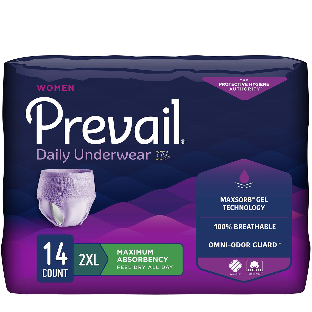 Female Adult Absorbent Underwear Prevail Daily Underwear Pull On with Tear Away Seams 2X-Large Disposable Heavy Absorbency