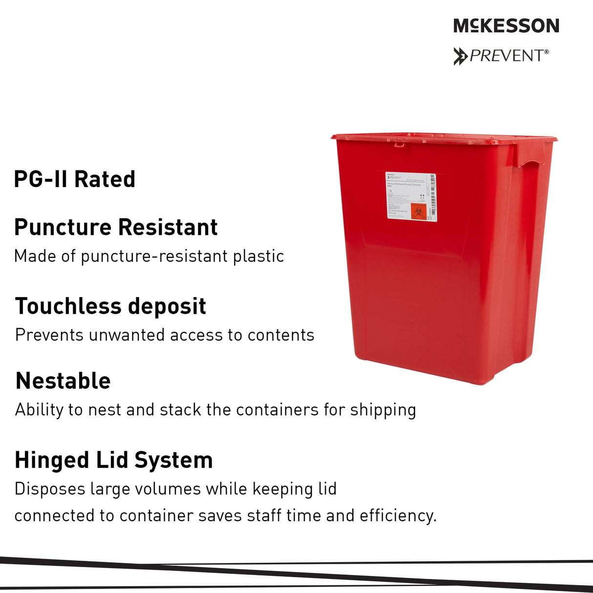 Sharps Container McKesson Prevent Red Base 20-4/5 H X 17-3/10 W X 13 L Inch Vertical Entry 12 Gallon
