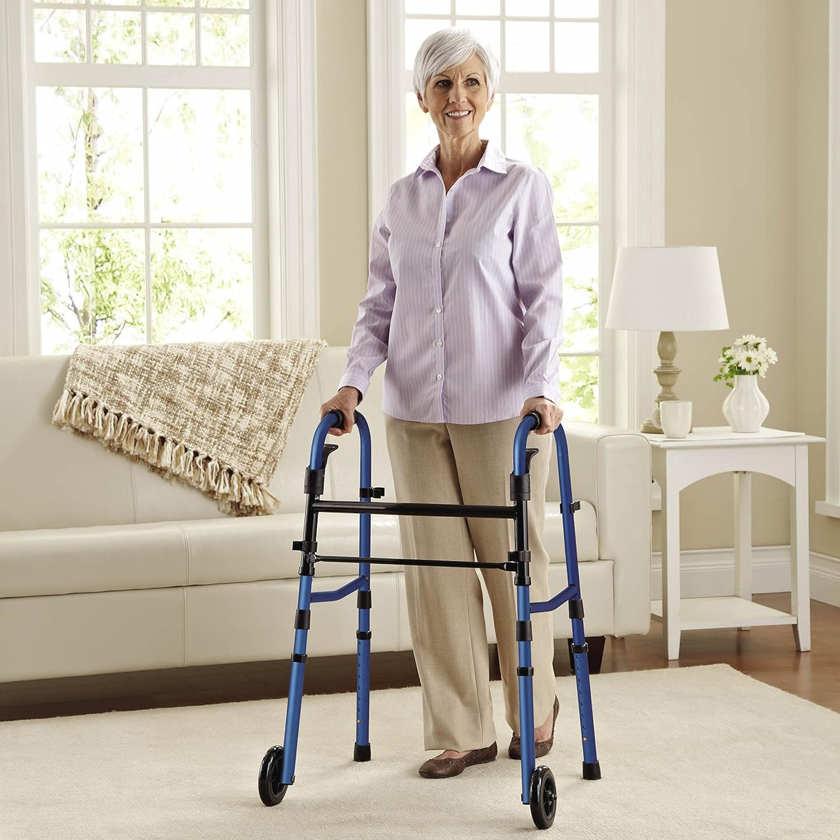 Medline Folding Paddle Walker with 5in Wheels