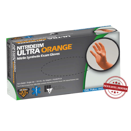 Exam Glove NitriDerm Ultra Orange 2X-Large NonSterile Nitrile Standard Cuff Length Fully Textured Orange Fentanyl Tested