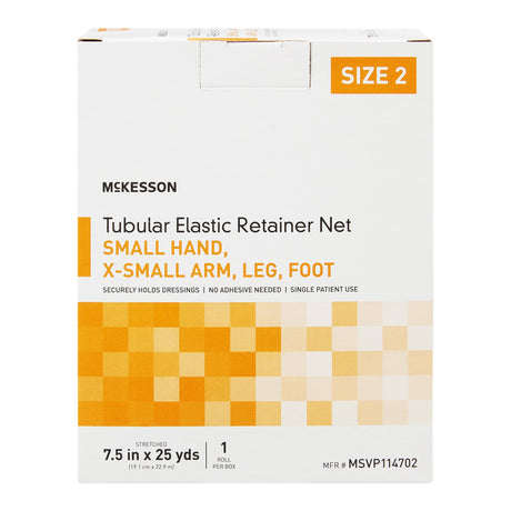 Elastic Net Retainer Dressing McKesson Tubular Elastic 7-1/2 Inch X 25 Yard (19.1 cm X 22.9 m) Size 2 White Small Hand / X-Small Arm / Leg / Foot NonSterile