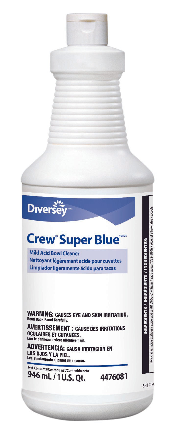 Diversey Crew Super Blue Toilet Bowl Cleaner Acid Based Manual Squeeze Liquid 32 oz. Bottle Citrus Scent NonSterile