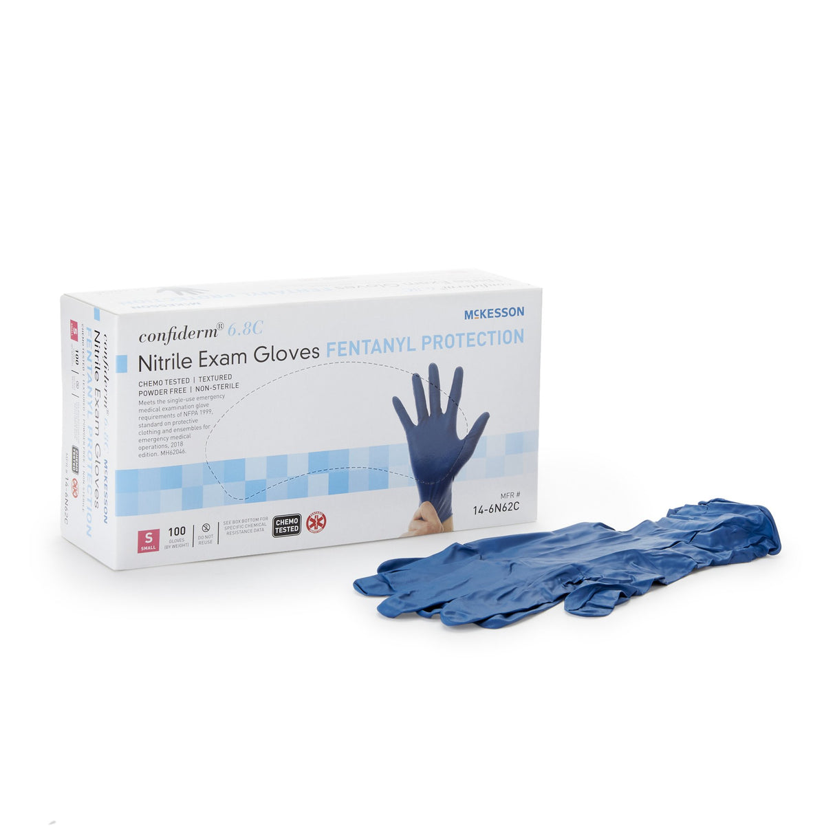 Exam Glove McKesson Confiderm 6.8C Small NonSterile Nitrile Standard Cuff Length Textured Fingertips Blue Chemo Tested / Fentanyl Tested