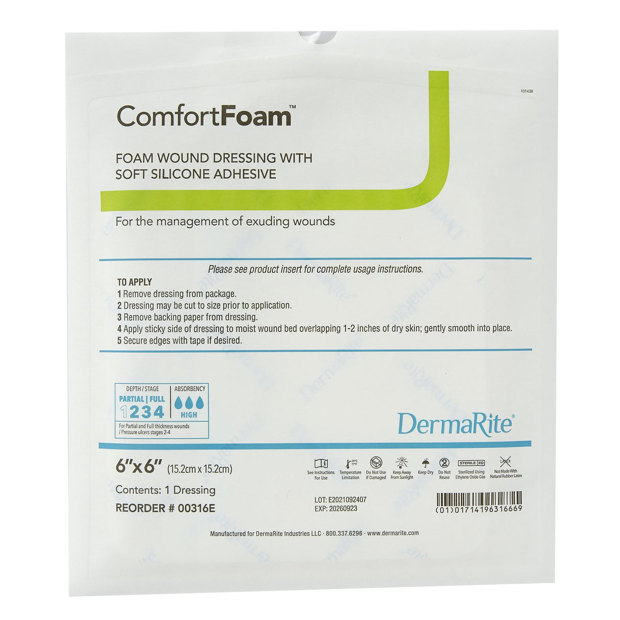 Foam Dressing ComfortFoam 6 X 6 Inch Without Border Film Backing Silicone Face Square Sterile