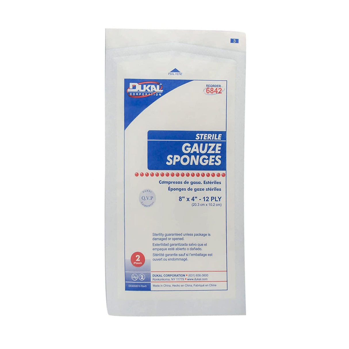Gauze Sponge Dukal 4 X 8 Inch 12-Ply Sterile 2 per Pack