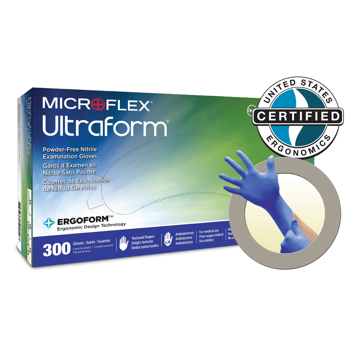 Exam Glove Ultraform X-Large NonSterile Nitrile Standard Cuff Length Textured Fingertips Blue Not Rated