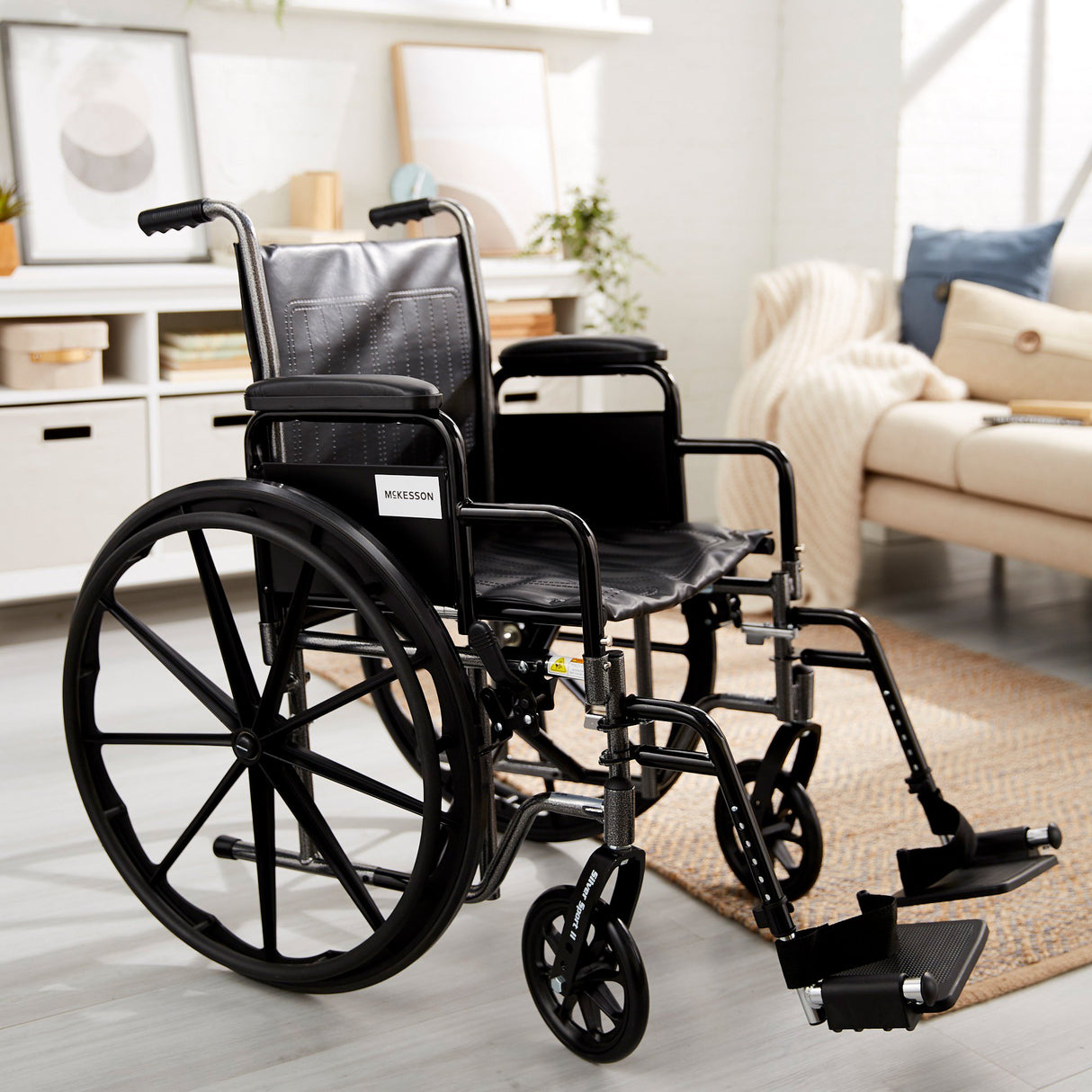 Wheelchair McKesson Dual Axle Desk Length Arm Swing-Away Footrest Black Upholstery 18 Inch Seat Width Adult 300 lbs. Weight Capacity