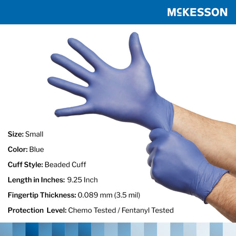 Exam Glove McKesson Confiderm LDC Small NonSterile Nitrile Standard Cuff Length Fully Textured Blue Chemo Tested / Fentanyl Tested