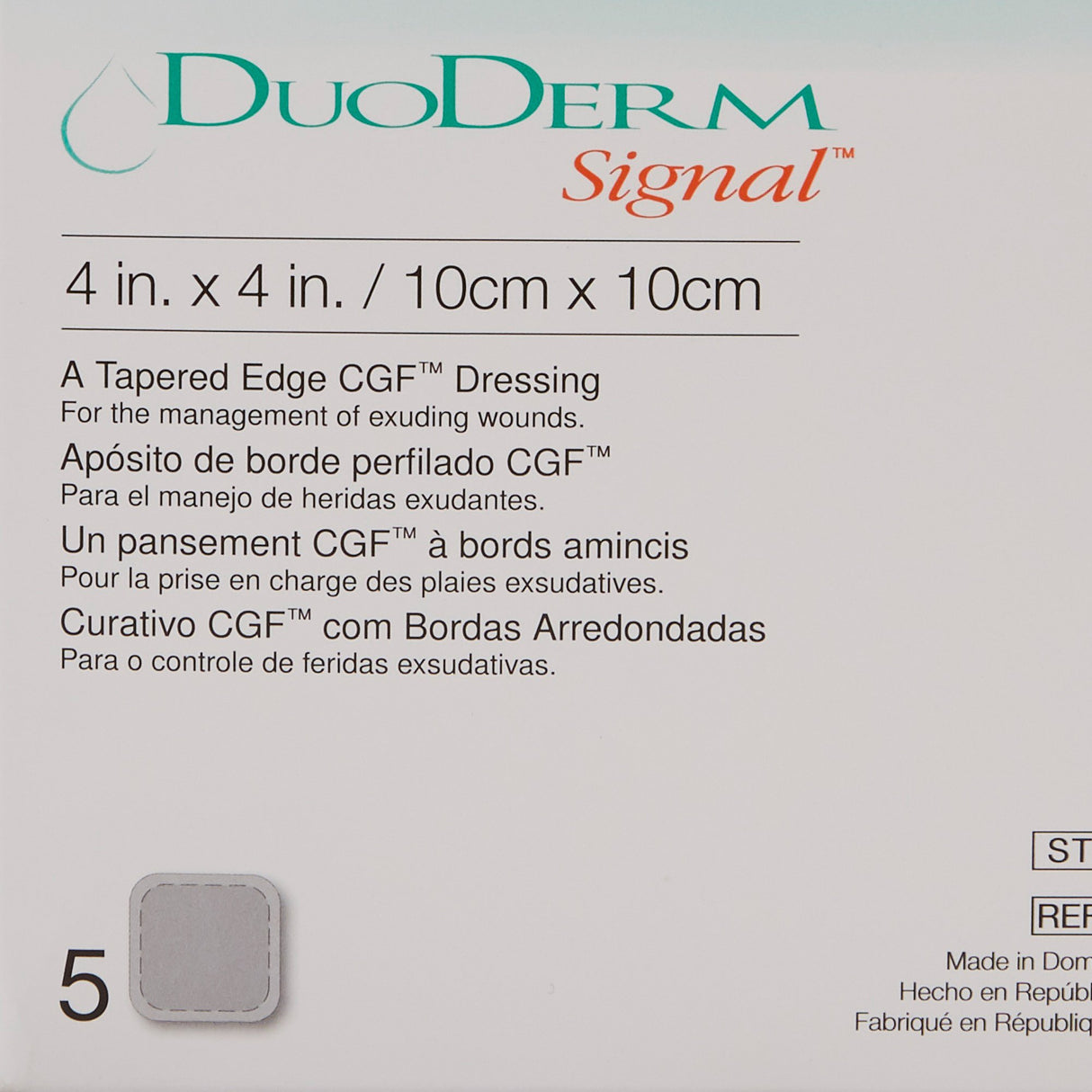 Hydrocolloid Dressing DuoDERM Signal CGF Foam Backing 4 X 4 Inch Square Hydrocolloid
