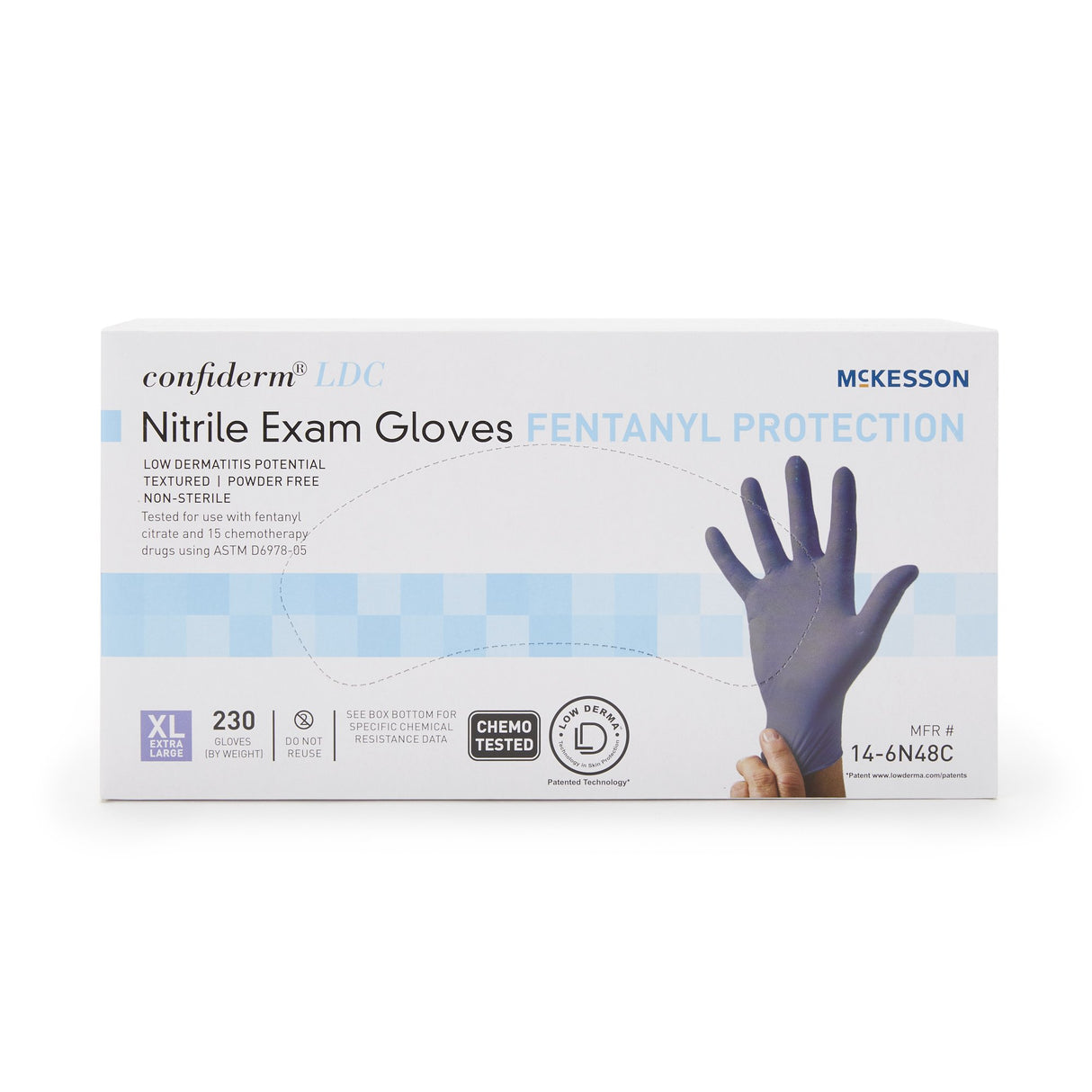 Exam Glove McKesson Confiderm LDC X-Large NonSterile Nitrile Standard Cuff Length Fully Textured Blue Chemo Tested / Fentanyl Tested